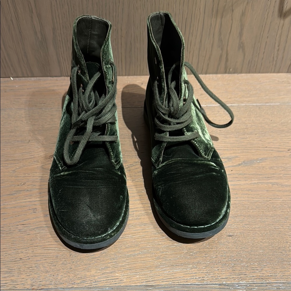 Green Velvet Lace-Up Boots